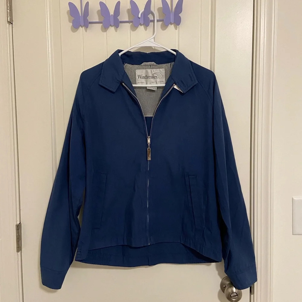 Vintage Windbreaker women’s blue‎ zipper windbreaker jacket — medium